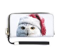 Jubonexis Cute Snowy Owl Wearing Red Santa Hat PU Leather Clutch Long Bifold Wallet, Coin Purse Credit Pass Case, Durable Card-Holder Money Storage for Women Men