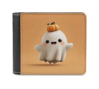 Jubonexis Cute Spooky Ghost Halloween Pumpkin Cartoon Soft PU Leather Bifold Wallet, Coin Purse Credit Pass Case, Durable Card-Holder Slim Billfold for Men Woman Money Storage