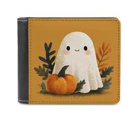 Jubonexis Cute Spooky Ghost Halloween Pumpkin Soft PU Leather Bifold Wallet, Coin Purse Credit Pass Case, Durable Card-Holder Slim Billfold for Men Woman Money Storage