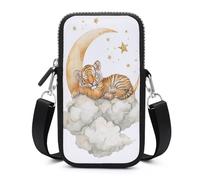 Jubonexis Cute Tiger Cub Laying on Moon Clouds Crossbody Mobile Phone Bag Smartphone Bag With Adjustable Strap black