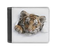 Jubonexis Cute Tiger Peeking Out of A Hole Soft PU Leather Bifold Wallet, Coin Purse Credit Pass Case, Durable Card-Holder Slim Billfold for Men Woman Money Storage