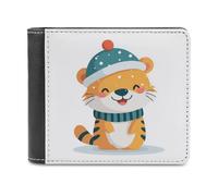 Jubonexis Cute Tiger Wearing Christmas Hat Soft PU Leather Bifold Wallet, Coin Purse Credit Pass Case, Durable Card-Holder Slim Billfold for Men Woman Money Storage