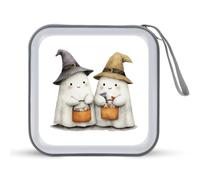Jubonexis Cute Two White Ghosts CD Case DVD Storage Case Portable for Car Home Travel