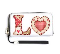 Jubonexis Cute Valentine Word Love Patchwork Style PU Leather Clutch Long Bifold Wallet, Coin Purse Credit Pass Case, Durable Card-Holder Money Storage for Women Men