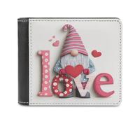 Jubonexis Cute Valentine's Day Gnome Soft PU Leather Bifold Wallet, Coin Purse Credit Pass Case, Durable Card-Holder Slim Billfold for Men Woman Money Storage