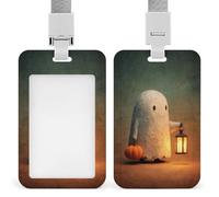 Jubonexis Cute Whimsical Little Ghost with A Pumpkin ID Badge Holder Retractable Clip Card Holder Card Protector Name Badge Name Tag for Work Office Doctor Nurse