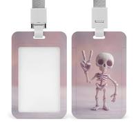 Jubonexis Cute Whimsical Skeleton Doing The Peace Sign ID Badge Holder Retractable Clip Card Holder Card Protector Name Badge Name Tag for Work Office Doctor Nurse