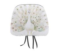 Jubonexis Cute White Elegant Peacock Printed Car Headrest Cover,2 Pieces, Elastic Comfort Head Rest Cover for Women Men, Universal Fits Most Cars Van SUV Truck, Car Interior Decor Accessories