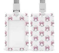 Jubonexis Cute White Ghosts and Pink Bows ID Badge Holder Retractable Clip Card Holder Card Protector Name Badge Name Tag for Work Office Doctor Nurse