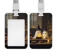 Jubonexis Cute Witch Ghosts Reading Old Library ID Badge Holder Retractable Clip Card Holder Card Protector Name Badge Name Tag for Work Office Doctor Nurse