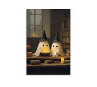 Jubonexis Cute Witch Ghosts Reading Old Library Wall Art Poster Canvas Print Painting Aesthetic Picture for Living Room Farmhouse Decor Unframed 12x18inch(30x45cm)