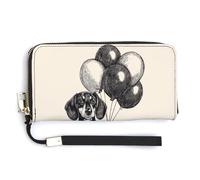 Jubonexis Dachshund in Skeleton Costume Happy Halloween PU Leather Clutch Long Bifold Wallet, Coin Purse Credit Pass Case, Durable Card-Holder Money Storage for Women Men