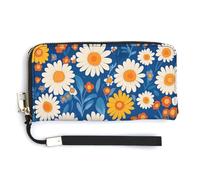 Jubonexis Daisies and Marigolds Folk Art PU Leather Clutch Long Bifold Wallet, Coin Purse Credit Pass Case, Durable Card-Holder Money Storage for Women Men