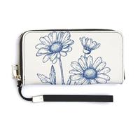 Jubonexis Daisies Dark Blue Minimalistic PU Leather Clutch Long Bifold Wallet, Coin Purse Credit Pass Case, Durable Card-Holder Money Storage for Women Men