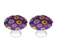 Jubonexis Daisy Flowers on Purple Linen Pattern Round Drawer Cabinet Knobs Handles with Screws,2 Pcs, Drawer Dresser Knob Pulls Decor for Wardrobe Cupboard Home Office Kitchen