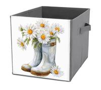Jubonexis Daisy Flowers Placed in A Pair of Rainboots Cube Storage Bins Storage Cubes Foldable Decorative Fabric Storage Baskets Home Organizers with Handles for Shelves,Closet, 27x27 CM