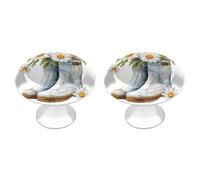 Jubonexis Daisy Flowers Placed in A Pair of Rainboots Round Drawer Cabinet Knobs Handles with Screws,2 Pcs, Drawer Dresser Knob Pulls Decor for Wardrobe Cupboard Home Office Kitchen