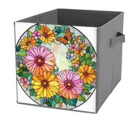 Jubonexis Daisy Gerbera Flowers in Pink Yellow Orange Cube Storage Bins Storage Cubes Foldable Decorative Fabric Storage Baskets Home Organizers with Handles for Shelves,Closet, 27x27 CM