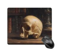 Jubonexis Dark Academia Human Skull Mouse Pad, Small Office Computer Mouse Pads for Desk Laptop with Non-Slip Rubber Base Mouse Mat, Gaming Mouse Pads
