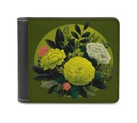 Jubonexis Dark Army Green Flower Floral Soft PU Leather Bifold Wallet, Coin Purse Credit Pass Case, Durable Card-Holder Slim Billfold for Men Woman Money Storage