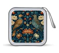Jubonexis Dark Blue Bird Flower Botanical Pattern CD Case DVD Storage Case Portable