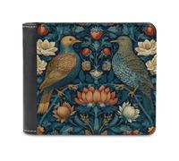Jubonexis Dark Blue Bird Flower Botanical Pattern Soft PU Leather Bifold Wallet, Coin Purse Credit Pass Case, Durable Card-Holder Slim Billfold for Men Woman Money Storage