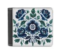 Jubonexis Dark Blue Flowers Foliage Soft PU Leather Bifold Wallet, Coin Purse Credit Pass Case, Durable Card-Holder Slim Billfold for Men Woman Money Storage