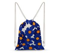 Jubonexis Dark Blue Flowers with Round Orange Centers Drawstring Backpack Canvas String Bag Lightweight Sports Gym Bag for Men Women