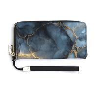 Jubonexis Dark Blue Gray Marble Texture PU Leather Clutch Long Bifold Wallet, Coin Purse Credit Pass Case, Durable Card-Holder Money Storage for Women Men