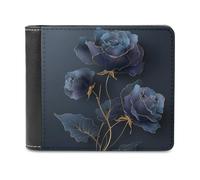 Jubonexis Dark Blue Roses Soft PU Leather Bifold Wallet, Coin Purse Credit Pass Case, Durable Card-Holder Slim Billfold for Men Woman Money Storage
