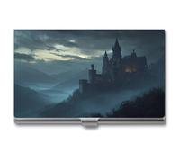 Jubonexis Dark Fantasy Ancient Castle Gloomy Mountain Business Card Holder, Pocket Slim Metal Business Card Case for Women Men