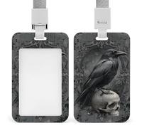 Jubonexis Dark Gothic Raven on A Human Skull ID Badge Holder Retractable Clip Card Holder Card Protector Name Badge Name Tag for Work Office Doctor Nurse