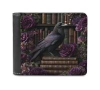 Jubonexis Dark Gothic Raven Perched on A Vintage Book Soft PU Leather Bifold Wallet, Coin Purse Credit Pass Case, Durable Card-Holder Slim Billfold for Men Woman Money Storage