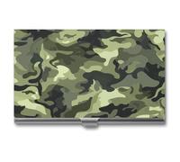Jubonexis Dark Green Camouflage Pattern Business Card Holder, Pocket Slim Metal Business Card Case for Women Men