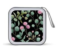 Jubonexis Dark Green Eucalyptus and Pink Flowers CD Case DVD Storage Case Portable for Car Home Travel