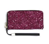 Jubonexis Dark Pink Dense Glitter Block PU Leather Clutch Long Bifold Wallet, Coin Purse Credit Pass Case, Durable Card-Holder Money Storage for Women Men