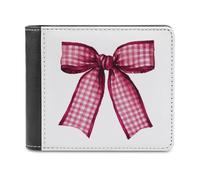 Jubonexis Dark Red Bow Ribbon Soft PU Leather Bifold Wallet, Coin Purse Credit Pass Case, Durable Card-Holder Slim Billfold for Men Woman Money Storage
