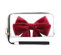 Jubonexis Dark Red Velvet Ribbon Bow PU Leather Clutch Long Bifold Wallet, Coin Purse Credit Pass Case, Durable Card-Holder Money Storage for Women Men
