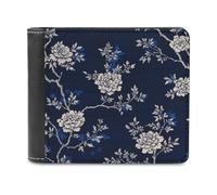 Jubonexis Dark Royal Blue Floral Pattern Soft PU Leather Bifold Wallet, Coin Purse Credit Pass Case, Durable Card-Holder Slim Billfold for Men Woman Money Storage