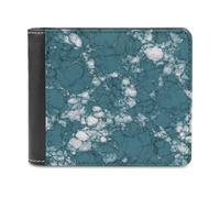 Jubonexis Dark Teal White Color Luxury Marble Soft PU Leather Bifold Wallet, Coin Purse Credit Pass Case, Durable Card-Holder Slim Billfold for Men Woman Money Storage