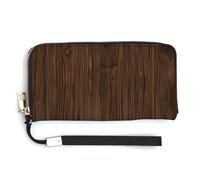 Jubonexis Dark Wood Texture Chocolate Brown PU Leather Clutch Long Bifold Wallet, Coin Purse Credit Pass Case, Durable Card-Holder Money Storage for Women Men