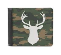 Jubonexis Deer Head Silhouette on Camouflage Soft PU Leather Bifold Wallet, Coin Purse Credit Pass Case, Durable Card-Holder Slim Billfold for Men Woman Money Storage