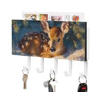 Jubonexis Deer Under Evergreen Tree in The Snow Wall Mount with 5 Hooks Acrylic Key Rack for Home Office Entryway