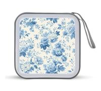 Jubonexis Delicate Blue Floral Motifs on White CD Case DVD Storage Case Portable for Car Home Travel