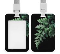 Jubonexis Delicate Fern Leaf on Black ID Badge Holder Retractable Clip Card Holder Card Protector Name Badge Name Tag for Work Office Doctor Nurse