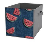 Jubonexis Denim Fabric with Embroidered Watermelons Cube Storage Bins Storage Cubes Foldable Decorative Fabric Storage Baskets Home Organizers with Handles for Shelves,Closet, 27x27 CM