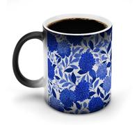 Jubonexis Dense Stylized Blue Floral Clusters and Scattered Sprigs Color Changing Mugs Heat Changing Ceramic Coffee Mug Novelty Funny Tea Water Cup 11OZ