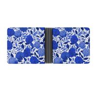 Jubonexis Dense Stylized Blue Floral Clusters and Scattered Sprigs Soft PU Leather Bifold Wallet, Coin Purse Credit Pass Case, Durable Card-Holder Slim Billfold for Men Woman Money Storage