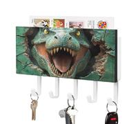 Jubonexis Dinosaur's Head Emerging from A Hole Wall Mount with 5 Hooks Acrylic Key Rack for Home Office Entryway