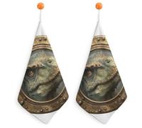 Jubonexis Dinosaur's Head Old Ship Porthole Small Hand Towel with Hanging Loop 2 PCS Absorbent Soft Wash Cloth for Kitchen Bathroom
